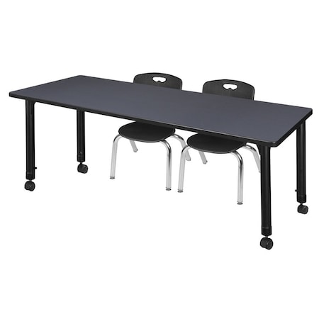 Regency Tables > Height Adjustable > Rectangular Mobile Table & Chair Sets, 66 W, 30 L, 23-34 H, Grey MT6630GYAPCBK45BK